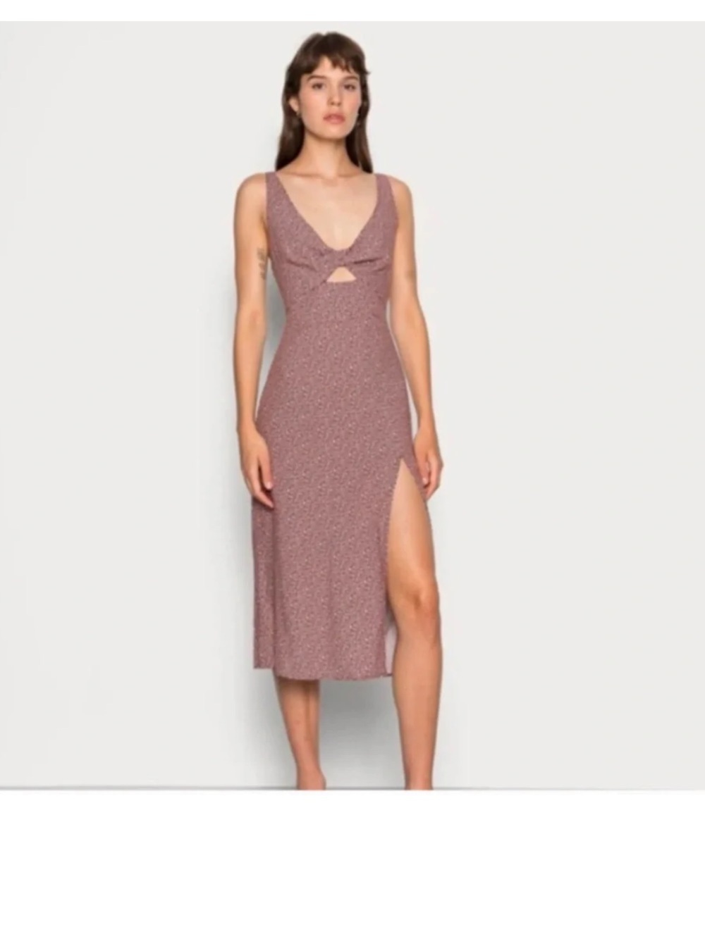 Abercrombie and Fitch Twist Front Midi Cutout Polka Dot Dress - Picture 2 of 4